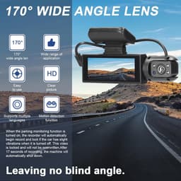 Dashcam met dubbele lenzen voor auto, 170 graden groothoek, nachtzicht en bewegingsdetectie - Meertalige auto camera — thumbnail 3