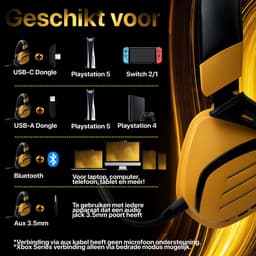 Phreeze GHW3 Gaming Headset met Microfoon - Bluetooth + 2.4Ghz USB C + USB A Dongle - Draadloos - RGB - 7.1 3D Surround Sound - Ultra Low Latency - Geschikt voor PS5, PS4, Nintendo Switch / Switch 2 , PC Headsets PS5 — thumbnail 7