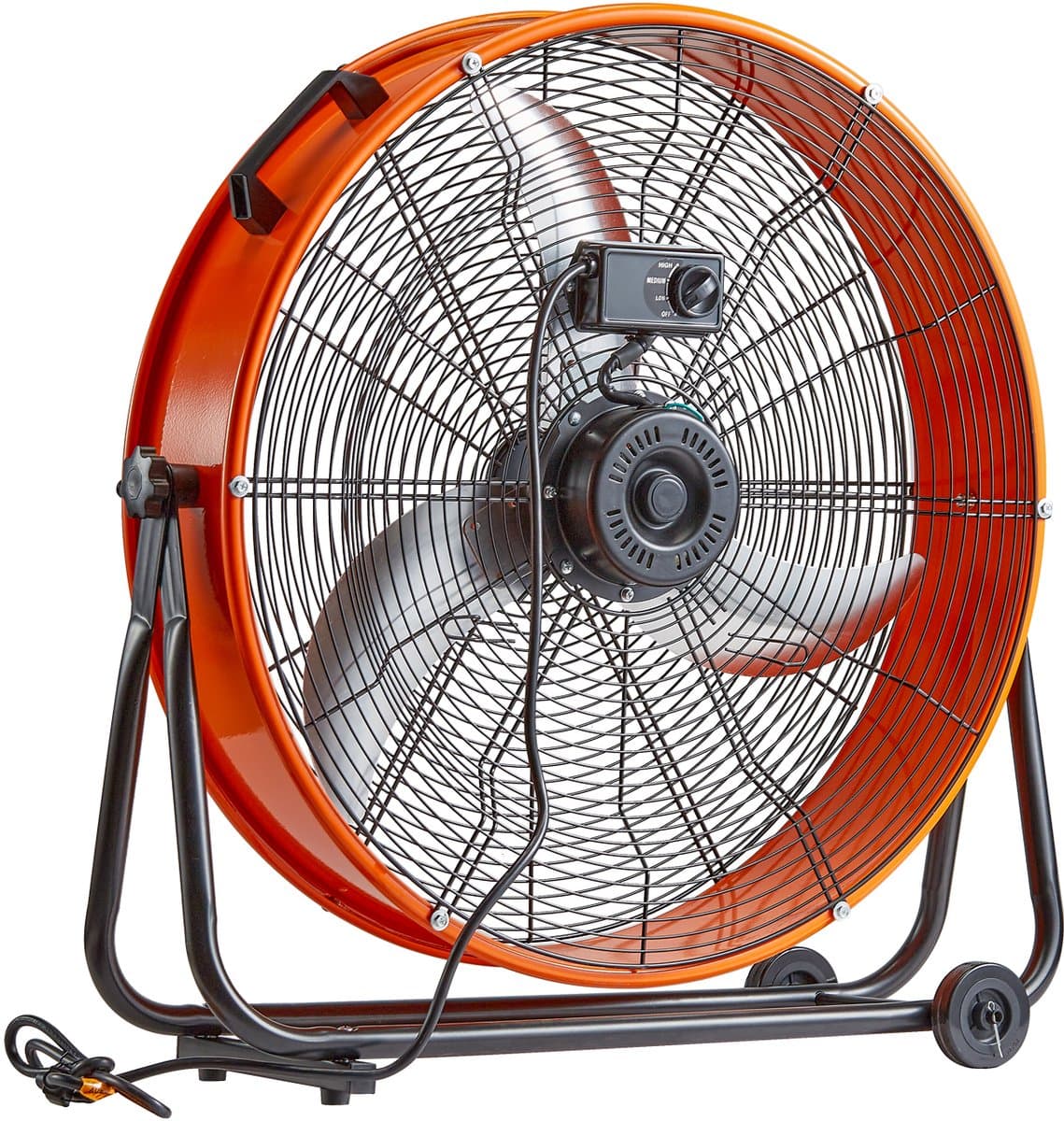 Trommelventilator, 24 inch, Hoge Snelheid, 3 Snelheden, 8600 CFM, Instelbaar voor Industriële Ruimtes Zoals Magazijnen. — afbeelding 1