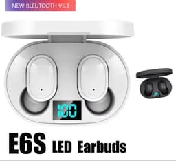 Draadloze Oordopjes Bluetooth 5.3 Hoofdtelefoon - E6S - Touch Control Oordopjes Met Microfoon - Met led percentage indicator - Wit - Earphone - Koptelefoon - Gaming Headset - Sport Oordopjes — thumbnail 1