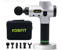 FORFIT Massage Gun - Metallic Silver – 30 Standen en 6 Opzetstukken – Draadloos en stil – Professioneel Massage apparaat- Massage Pistool