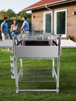 360° Roterende Houtskoolgrill - Draagbare BBQ Grill van Roestvrij Staal voor Buiten, Camping & Picknick - Voor 3-15 Personen — thumbnail 3