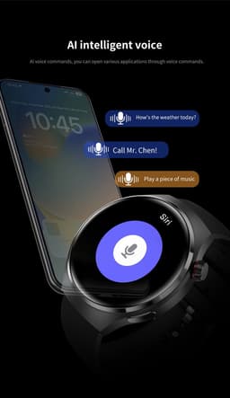 Knobbout 1.6 inch (3.7cm) Stijlvolle HD Kleurenweergave Scherm smartwatch - Ingebouwd Kompas - Hoogtemeter en Barometer - Krachtige NFC-functie - Bluetooth Handsfree Bellen - Dynamische Interactieve Weergave - Zwarte leren en siliconen horlogeband — thumbnail 2