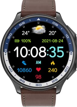 Knobbout 1.43 inch AMOLED-scherm met 3D-ontwerp Smartwatch - Slimme opnamefunctie- 4 GB interne opslag - MP4-video-ondersteuning - Nieuwste ATS3085S Gen 2-chipset - Ingebouwde kompasfunctie - Bruine lederen + blauwe siliconen horlogeban — thumbnail 4