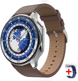 Knobbout 1.43 inch AMOLED-scherm met 3D-ontwerp Smartwatch - Slimme opnamefunctie- 4 GB interne opslag - MP4-video-ondersteuning - Nieuwste ATS3085S Gen 2-chipset - Ingebouwde kompasfunctie - Bruine lederen + blauwe siliconen horlogeban — thumbnail 1