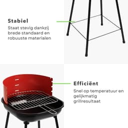 Cheqo® Houtskool Barbecue RVS - Houtskoolbarbecue - Verstelbaar Rooster - Ronde BBQ Rood/Zwart — thumbnail 3