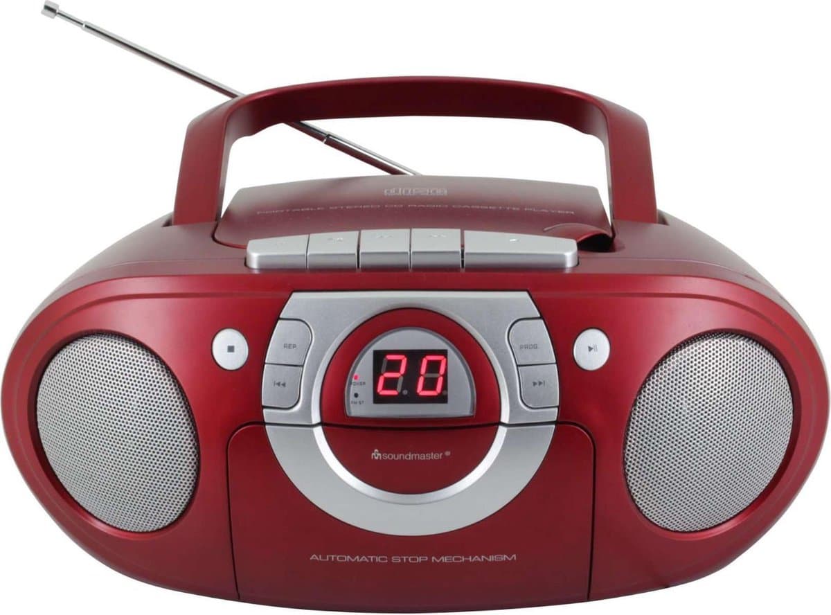Soundmaster SCD5100RO - Boombox met FM-radio, CD- en cassettespeler, rood — afbeelding 1