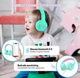 StayPowered Kinder Bluetooth Hoofdtelefoon - Perfect voor School & Reis - Veilig Volumeniveau - Heldere Geluidskwaliteit - met LED - Draadloos & Bekabeld - Versterkt Materiaal - Lange Batterijduur - Groen/Paars - Levering Sneller dan Aangegeven! — thumbnail 4