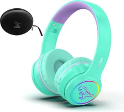 StayPowered Kinder Bluetooth Hoofdtelefoon - Perfect voor School & Reis - Veilig Volumeniveau - Heldere Geluidskwaliteit - met LED - Draadloos & Bekabeld - Versterkt Materiaal - Lange Batterijduur - Groen/Paars - Levering Sneller dan Aangegeven! — thumbnail 1