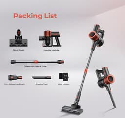 JIGOO C200 Snoerloze Stofzuiger, 23KPa Zuigkracht, 40min Werkduur, 2 Werkstanden, Telescopische Metalen Buis & LED Koplamp, Grijs — thumbnail 5
