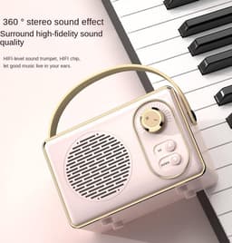Hoogwaardige Retro Bluetooth speake - Bluetooth speaker - met Ultra Lange Batterijduur - Roze — thumbnail 3