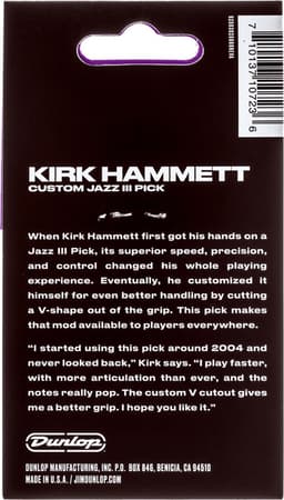 Jim Dunlop Signature - Plectrums - Kirk Hammett Jazz III - Purple Sparkle - Player's Pack 6 Stuks — thumbnail 4
