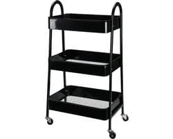 Storage Solutions Keukentrolley/plateau kast - zwart - metaal - 79 x 44 x 32 cm - 3 niveaus - draadmanden - opslag