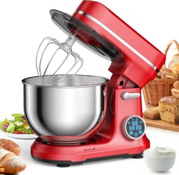 Ariqo Keukenmachine - Keukenmixer met Mengkom - 1200W - 11 Standen - Met Kom, Garde, Vetklopper, Kneedhaak en Deksel - 5L - Bordeaux Rood — thumbnail 1