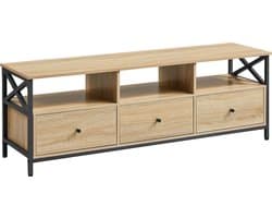TV Kast SONOMA met 3 Lades en Stalen Frame, Modern en Functioneel Design, Geschikt voor Televisies tot 65 Inch, Kleur: Eiken Sonoma en Zwart, Ideaal voor Woonkamer of Huiskamer, 147 x 40 x 50 cm