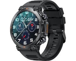 WizBay Premium Select® 1.39 inch HD TFT - Bluetooth Bellen AI Voice - Message - Dynamic Hartslag & Slaap Monitor - Bloeddruk & Bloedzuurstofmeting - 100+ Sport Modi - 700mAh - Magnetic Laden - Zink Alloy Zwarte Case - Zwarte TPU Band