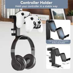 oCreon Draaibare 3-in-1 Hoofdtelefoonhaak met Bureauklem – Houder voor Controller en Beker - Universeel — thumbnail 4