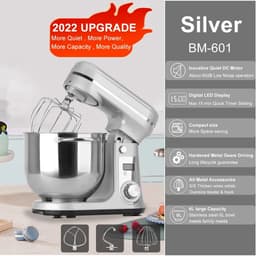 Mixer met Mengkom - Deegmixer - Kneedmachine - 6 Snelheden - 1200 Watt - Zilvergrijs - 6 Liter Mengkom - Digitaal Display — thumbnail 1