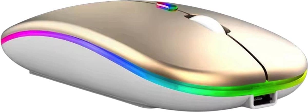 Draadloze Muis - 2.4G - Oplaadbaar - Bluetooth Muis Draadloos - RGB LED - Laptop - Universeel - Ergonomisch - 4 Knoppen - Stil - Goud — afbeelding 1