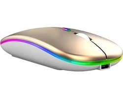 Draadloze Muis - 2.4G - Oplaadbaar - Bluetooth Muis Draadloos - RGB LED - Laptop - Universeel - Ergonomisch - 4 Knoppen - Stil - Goud