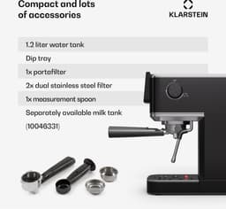 Klarstein SteelPresso Slim Touch Espressomachine – 20 bar, 1350 W, 1,2 liter waterreservoir, stoompijpje, zwart, compact, gebruiksvriendelijk, gemakkelijk schoon te maken, espressomachine — thumbnail 2