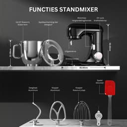 White-Label® Mixer met Mengkom - Keukenmachine - Keukenrobot - Zwart — thumbnail 3