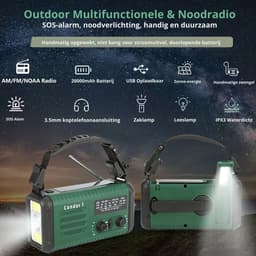 NovaWare NoodRadio Solar Opwindbaar - FM/AM - Powerbank Zonneenergie met 20.000mAh - Survival Noodpakket - Draagbare Radio op batterijen – Groen — thumbnail 4