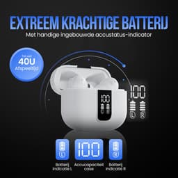 Strex Draadloze Oordopjes met Noise Cancelling - Bluetooth 5.3 - LED Display - Draadloze Oortjes Sport met Bluetooth - Wit — thumbnail 4