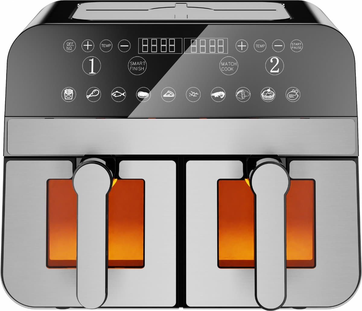 COMFY NEST – Dubbele XXL Airfryer met vensters – 9 L - Elegant Zwart/Zilver Design — afbeelding 1