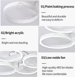 4 Ringen Ventilator - Wit - 60 cm - Smart Lamp - Kroonluchter - Dimbaar Met Afstandsbediening - 64W — thumbnail 4