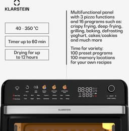 Klarstein Airfryer AirGlaze Digitale Heteluchtfriteuse – 34 L, 2200 W, 19 Programma’s, Rotisserie, Touchdisplay, 40–350 °C, Pizzasteen & Grillroosters, Dubbel Glasdeur, Zwart - voor Keuken - Timer - Heteluchtoven — thumbnail 7