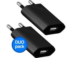 Gmedia - 5W Adapter - 2 stuks - USB stekker - USB lader - Reisstekker - Blokje - Universeel - Zwart - USB Charger