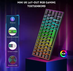StayPowered 60% Compact Gaming Set - Ultieme RGB Game-ervaring - Mechanische Feeling - QWERTY Layout - Honeycomb 3200 DPI Muis - 3D Stereo RGB Speaker - Verlichte Muismat - Plug & Play - Zwart - Levering Sneller dan Aangegeven! — thumbnail 3