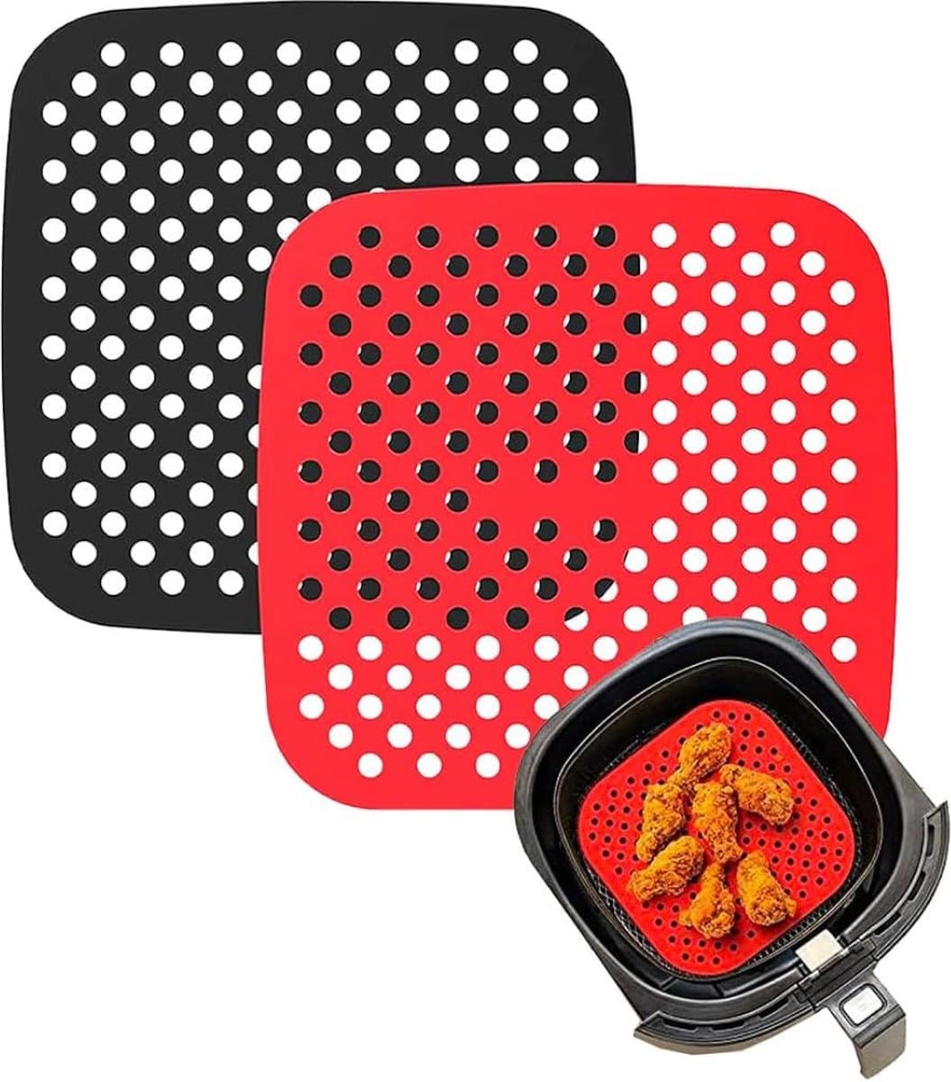 Set van 2 Herbruikbare Siliconen Airfryer Matten - Vierkant - Antiaanbak Luchtfriteuse Accessoires - Herbruikbaar Ovenpapier — afbeelding 1