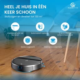 CleanWise Henk Robotstofzuiger + 4 dweildoeken – Nederlands Product – Voor Huisdieren – Met Dweilfunctie & Laadstation – Dweilrobot – 4500 Pa – HEPA 14 – Ultra dun 7,4 cm – App & Spraakbediening – Voor Huisdierharen, Harde Vloeren & Tapijt — thumbnail 2