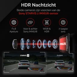 RedTiger F77 - Dual Dashcam voor auto - Ultra 4K & 4K - Voor en Achter Camera - 2024 model - Met Touchscreen - WiFi en GPS - 4.0 Inch met App - Sony Sensor Nachtzicht - Dashcams - Parkeerbewaking - G Sensor - Loop opname - 128GB Intern geheugen — thumbnail 4