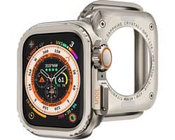 Stravo Titanium Metaal Case Hoesje – Geschikt voor Apple Watch 45mm – Full Cover Metaal Case / Beschermend Hoesje met Crown voor iWatch Series 7 / 8 / 9 – Geeft het uiterlijk van Apple Watch Ultra – Screenprotector Case (Titaniumkleur)