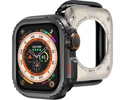 Stravo Titanium Metaal Case Hoesje – Geschikt voor Apple Watch Ultra 49mm – Full Cover Metaal Case / Beschermend Hoesje – Robuuste Bumper Bescherming met Crown – Screenprotector Case voor Apple Watch Ultra / Ultra 2 / Ultra 3 (Zwart)