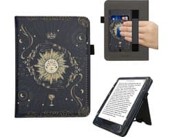 kwmobile e-reader hoesje geschikt voor Amazon Kindle Paperwhite (2024)/Colorsoft hoes - E reader flip case van kunstleer - Ereader cover met stand - Tarotkaart design in donkerblauw / geel / zwart