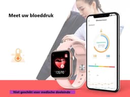 Belesy® Thermo Pro - Smartwatch - Horloge - 1.3 inch – Kleurenscherm - Full Touch - Lichaams thermometer - Roze - Siliconen — thumbnail 5