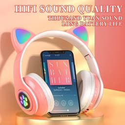 Mogi Products-Kinder Koptelefoon-Draadloze Hoofdtelefoon-Kids Headset-Over Ear-Bluetooth-Microfoon-Katten Oorjtes-Led Verlichting — thumbnail 4