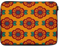 Laptophoes 15.6 inch - Design - Retro - Rozen - Oranje - Laptop sleeve - Binnenmaat 37x26 cm - Zwarte achterkant