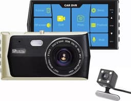 TechU™ Dashcam Voor en Achter Camera – M22 – Dashboardcamera – 4” Scherm – 170° Wijdhoeklens – G-sensor – Bewegingssensor – Parkeermodus – Loop recording – Nachtvisie – Incl. Achteruitrijcamera - voor auto — thumbnail 1