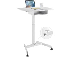 VDD Gaming - Katheder - Lessenaar - Bureau - Laptop Tafel - Zit Sta Bureau - Verrijdbaar - Workstation - Laptop Standaard - Laptoptafel - Bijzet Tafel op Wielen - Wit - In hoogte verstelbaar - Maximale hoogte 113 cm - Bureaublad - 80 x 58 cm