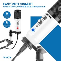 USB microfoon voor pc - Studio microfoon met standaard - Vonyx CMS320 Condensator - Ruisfilter- Wit — thumbnail 4