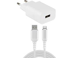 USB lader + Lightning kabel - USB A naar Lightning - 2.0 - Nylon mantel - Wit - 3 meter - Allteq