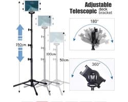 HiCHiCO - Tabletstatief - Professioneel en universeel - Tripod -  7-10inch - Inclusief telefoonhouder, opbergtas en Bluetooth afstandsbediening