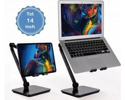 Laptop Standaard - 360 graden roterend - Opvouwbaar - Laptop standaard universele - Inklapbaar -  tot 14 inch - Portable Houder voor Macbook – iPad standaard - Laptop – Tablet standaard - E-reader - Stand voor op Tafel – Bureau - Zwart