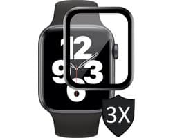 Screenprotector geschikt voor Apple Watch SE 44 mm - Full Screen Protector Glas - 3 Stuks