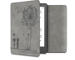 kwmobile e-reader hoesje geschikt voor Kobo Aura Edition 2 hoes - Ereader flip case met standaard - Kunstleren e reader cover - Paardenbloemen Liefde design in grijs